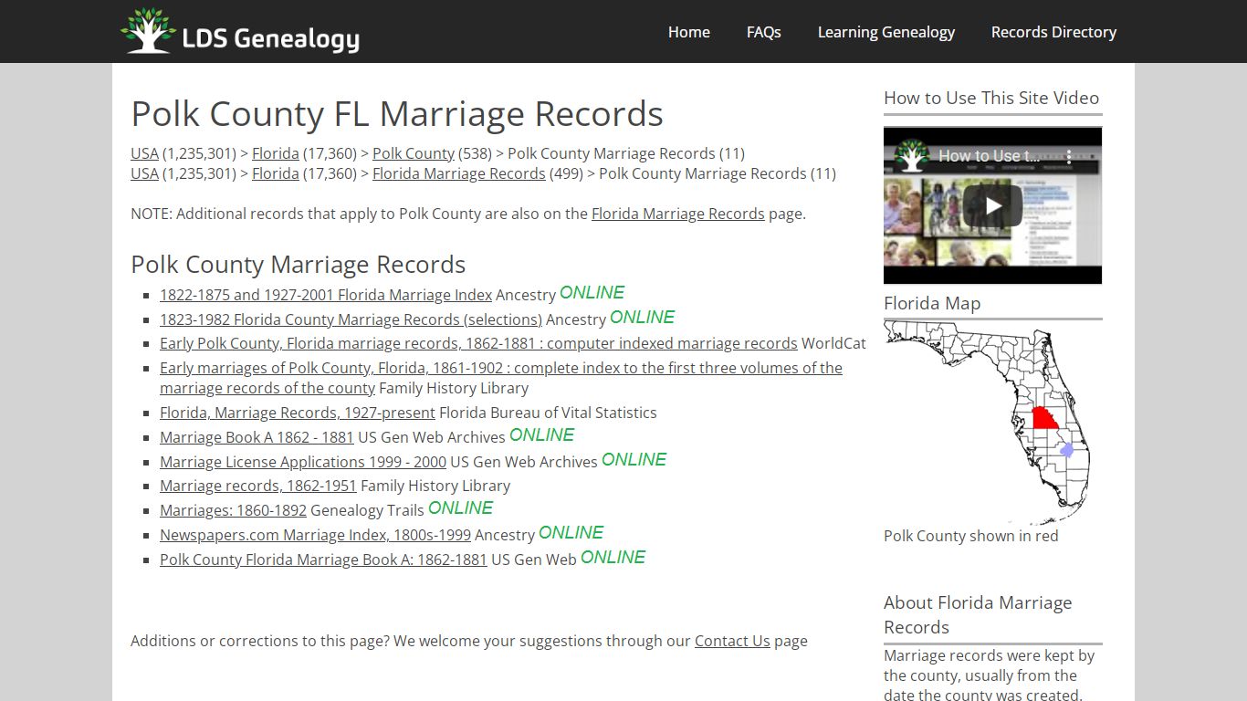Polk County FL Marriage Records - LDS Genealogy